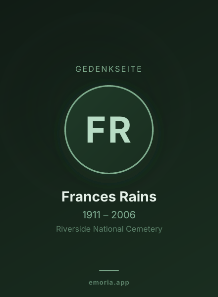 Gedenkportrait von Frances Rains