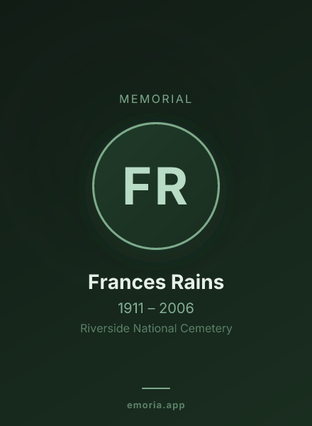 Memorial portrait of Frances Rains