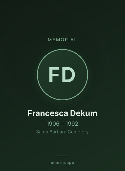 Memorial portrait of Francesca Dekum