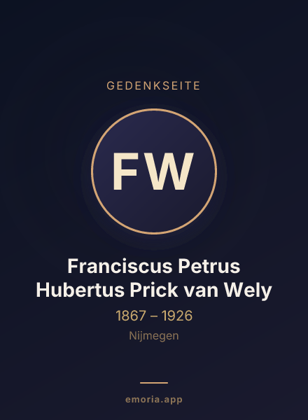 Gedenkportrait von Franciscus Petrus Hubertus Prick van Wely