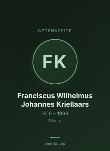 Gedenkportrait von Franciscus Wilhelmus Johannes Kriellaars