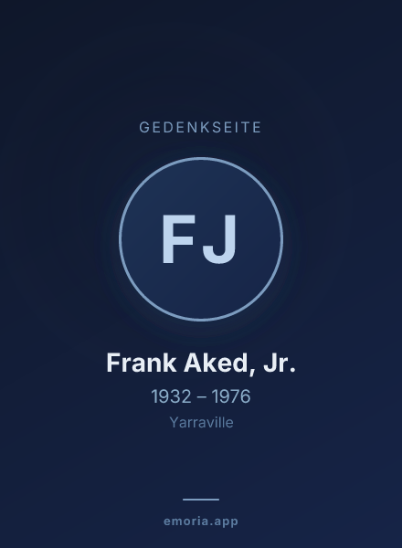 Gedenkportrait von Frank Aked, Jr.