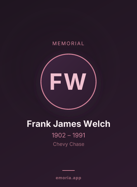 Memorial portrait of Frank James Welch