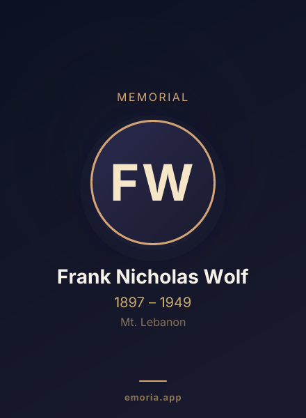 Memorial portrait of Frank Nicholas Wolf