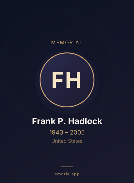 Memorial portrait of Frank P. Hadlock