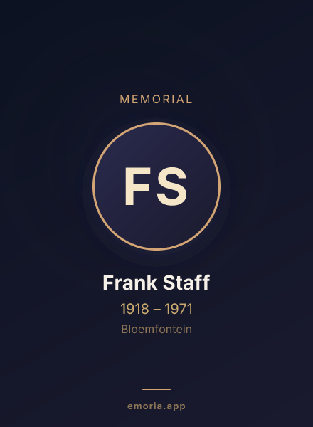 Memorial portrait of Frank Staff