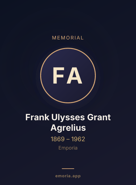 Memorial portrait of Frank Ulysses Grant Agrelius