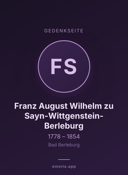 Gedenkportrait von Franz August Wilhelm zu Sayn-Wittgenstein-Berleburg