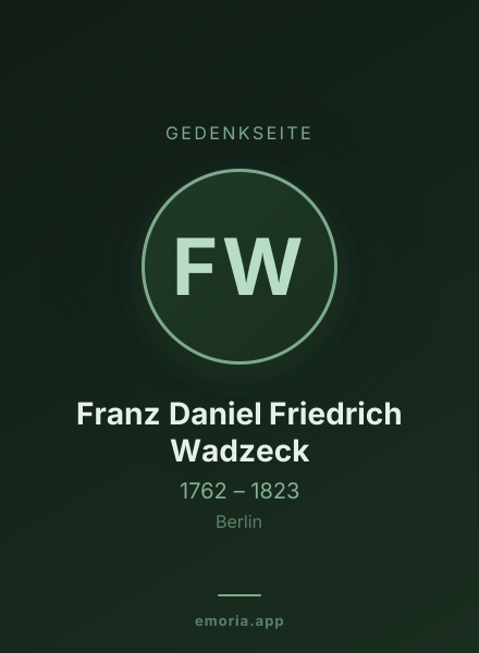 Gedenkportrait von Franz Daniel Friedrich Wadzeck
