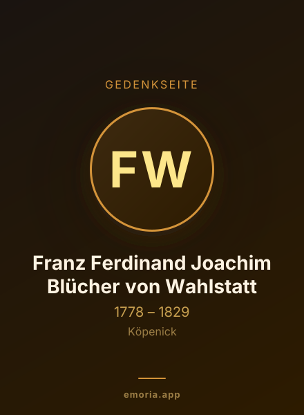 Gedenkportrait von Franz Ferdinand Joachim Blücher von Wahlstatt
