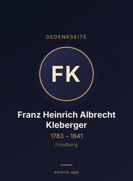 Gedenkportrait von Franz Heinrich Albrecht Kleberger