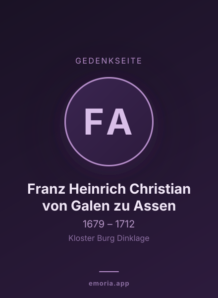 Gedenkportrait von Franz Heinrich Christian von Galen zu Assen