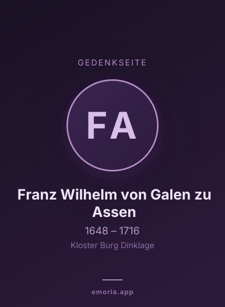 Gedenkportrait von Franz Wilhelm von Galen zu Assen
