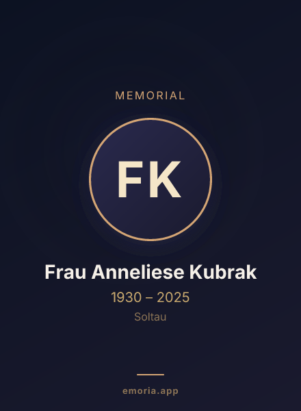Memorial portrait of Frau Anneliese Kubrak