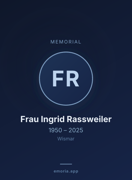 Memorial portrait of Frau Ingrid Rassweiler