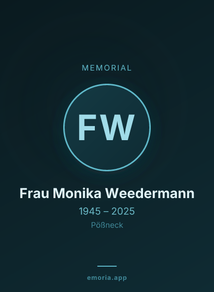 Memorial portrait of Frau Monika Weedermann