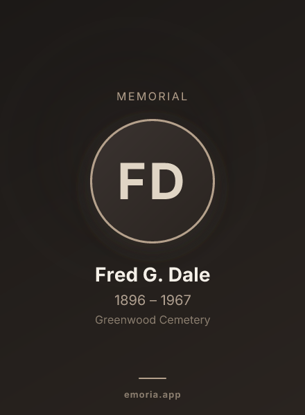 Memorial portrait of Fred G. Dale