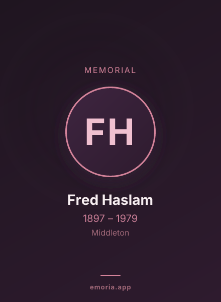 Memorial portrait of Fred Haslam
