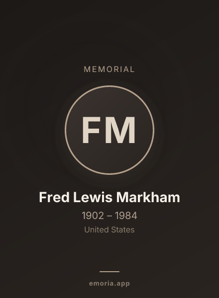 Memorial portrait of Fred Lewis Markham
