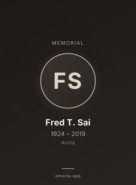 Memorial portrait of Fred T. Sai