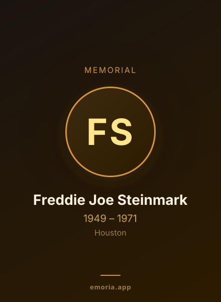 Memorial portrait of Freddie Joe Steinmark