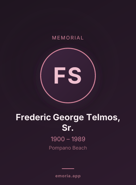 Memorial portrait of Frederic George Telmos, Sr.
