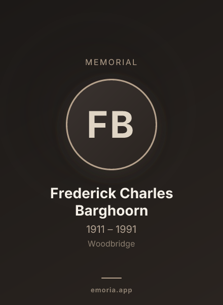 Memorial portrait of Frederick Charles Barghoorn