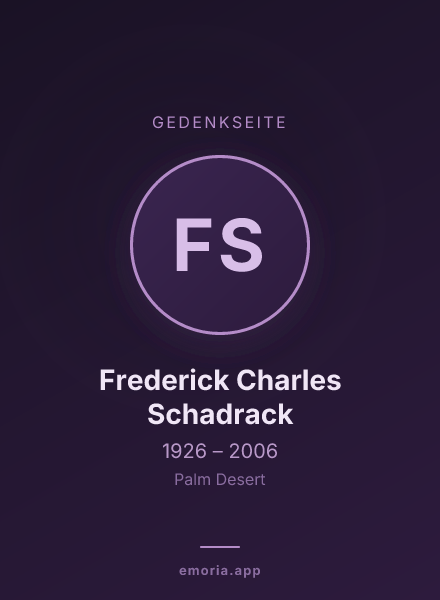 Gedenkportrait von Frederick Charles Schadrack