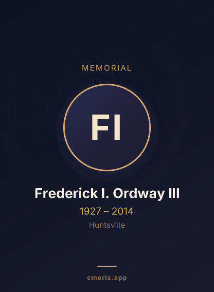Memorial portrait of Frederick I. Ordway III