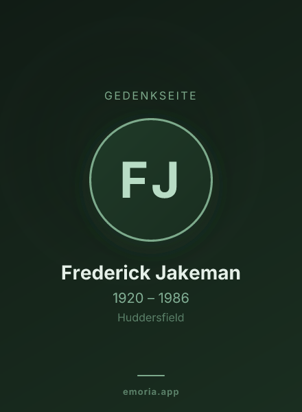 Gedenkportrait von Frederick Jakeman