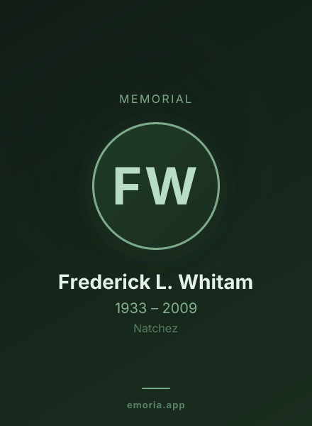 Memorial portrait of Frederick L. Whitam