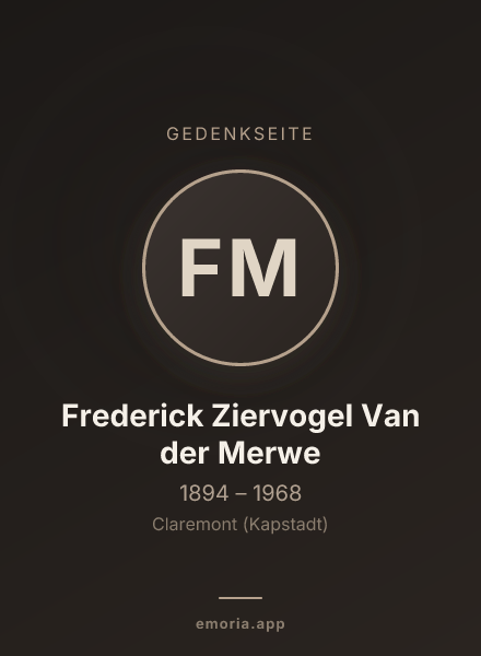 Gedenkportrait von Frederick Ziervogel Van der Merwe