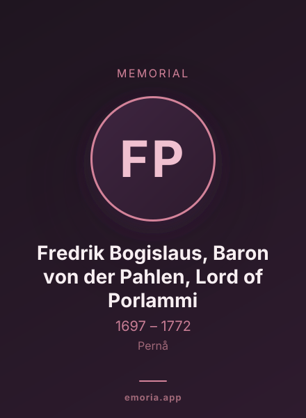 Memorial portrait of Fredrik Bogislaus, Baron von der Pahlen, Lord of Porlammi