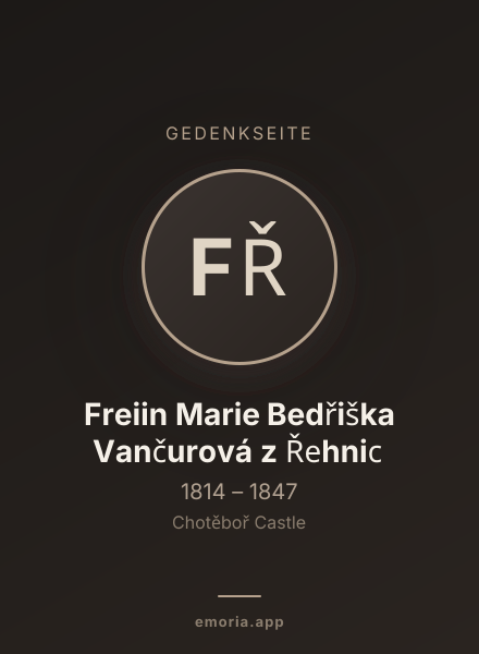 Gedenkportrait von Freiin Marie Bedřiška Vančurová z Řehnic