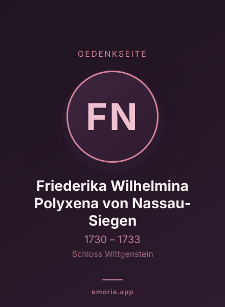 Gedenkportrait von Friederika Wilhelmina Polyxena von Nassau-Siegen