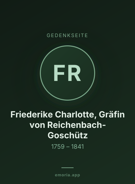 Gedenkportrait von Friederike Charlotte, Gräfin von Reichenbach-Goschütz
