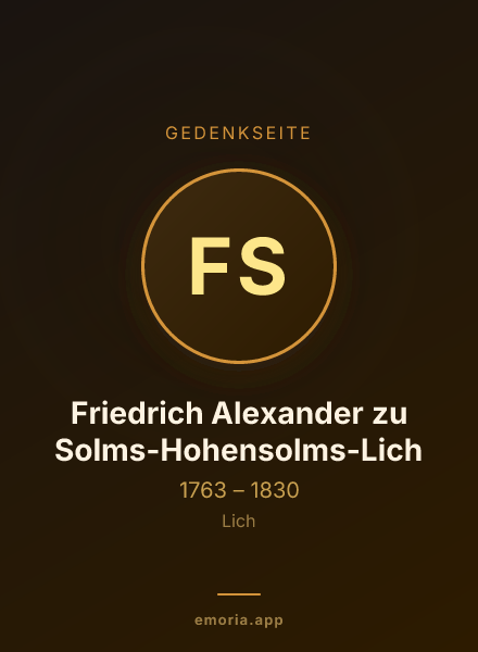 Gedenkportrait von Friedrich Alexander zu Solms-Hohensolms-Lich