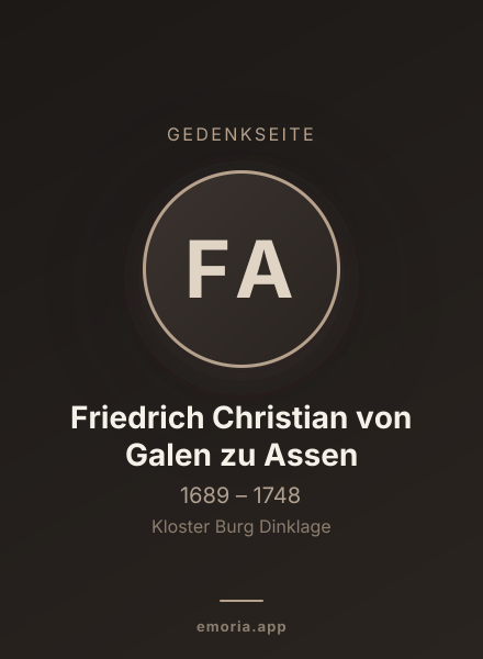 Gedenkportrait von Friedrich Christian von Galen zu Assen