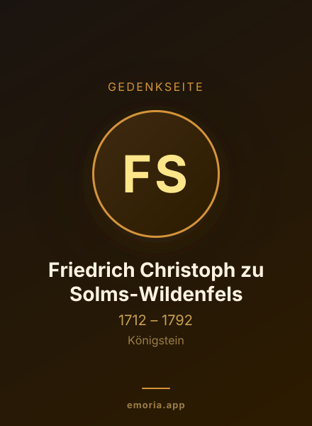 Gedenkportrait von Friedrich Christoph zu Solms-Wildenfels