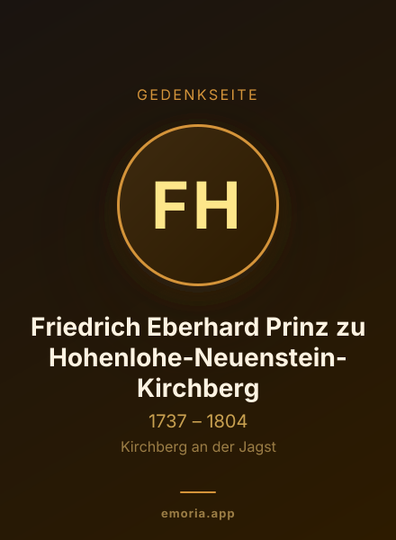 Gedenkportrait von Friedrich Eberhard Prinz zu Hohenlohe-Neuenstein-Kirchberg