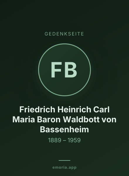 Gedenkportrait von Friedrich Heinrich Carl Maria Baron Waldbott von Bassenheim