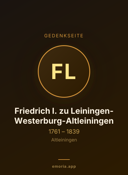 Gedenkportrait von Friedrich I. zu Leiningen-Westerburg-Altleiningen
