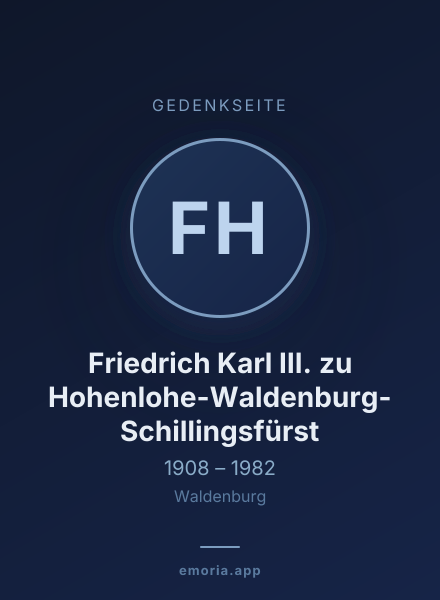 Gedenkportrait von Friedrich Karl III. zu Hohenlohe-Waldenburg-Schillingsfürst