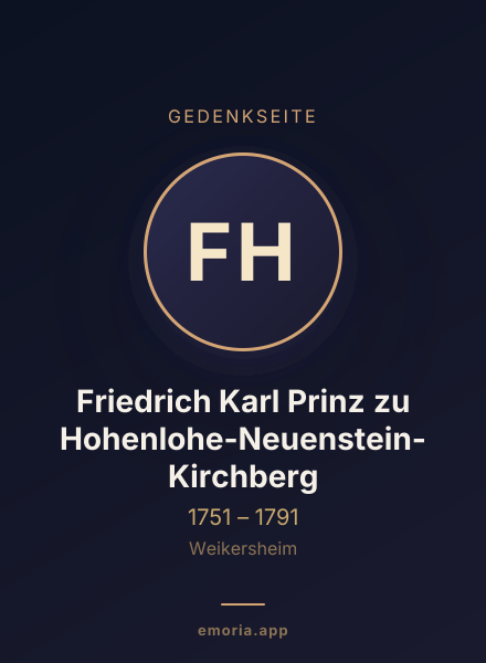 Gedenkportrait von Friedrich Karl Prinz zu Hohenlohe-Neuenstein-Kirchberg