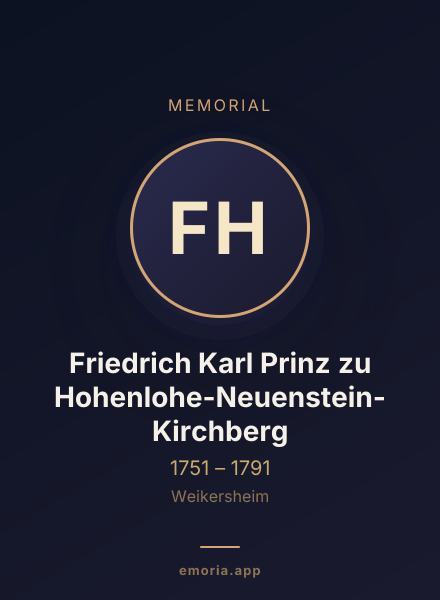Memorial portrait of Friedrich Karl Prinz zu Hohenlohe-Neuenstein-Kirchberg