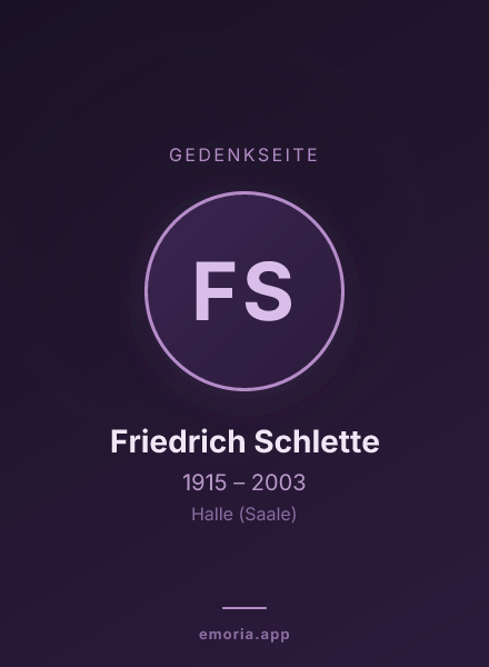 Gedenkportrait von Friedrich Schlette