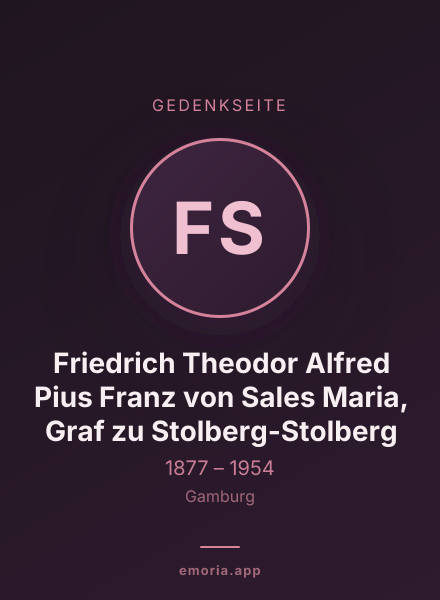 Gedenkportrait von Friedrich Theodor Alfred Pius Franz von Sales Maria, Graf zu Stolberg-Stolberg