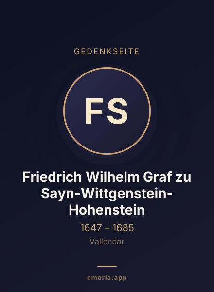 Gedenkportrait von Friedrich Wilhelm Graf zu Sayn-Wittgenstein-Hohenstein