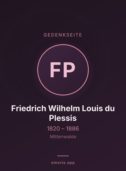 Gedenkportrait von Friedrich Wilhelm Louis du Plessis