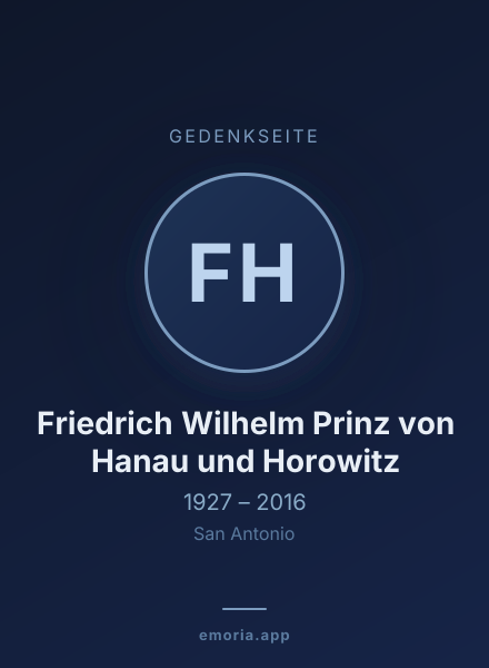 Gedenkportrait von Friedrich Wilhelm Prinz von Hanau und Horowitz